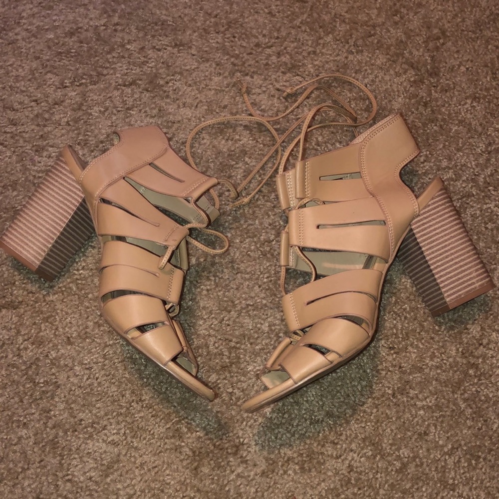 Nude lace up block heel size 10